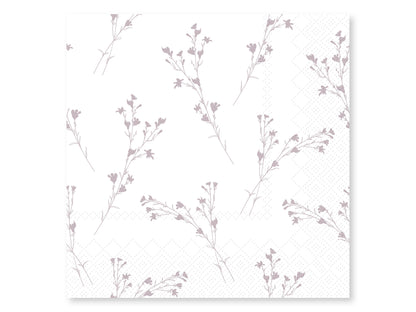 Serviette mit Blumenranken Weiß mit Violett