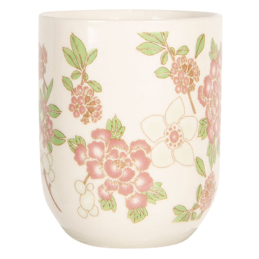 Becher / Vase "Creme mit Blumen"