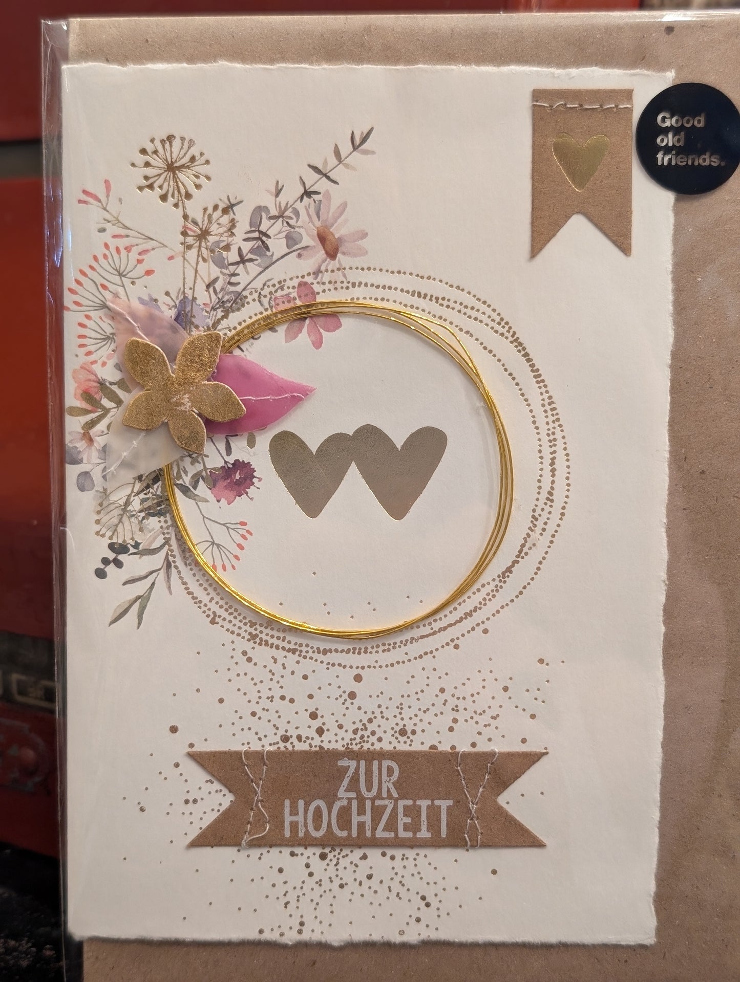 Hochzeitsblumenkarte "Goldene Herzen"